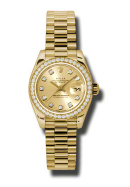 Rolex LadyDatejust 26 Champagne Dial 18K Yellow Gold President Automatic Ladies Watch 179138CDP