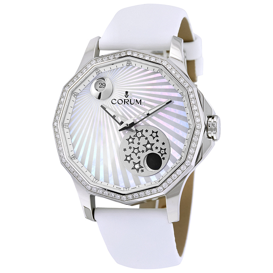 Pre-owned Corum Admiral'S Cup Legend Diamond White Mother of Pearl Dial Ladies Watch 384.101.47/0F49 AA01