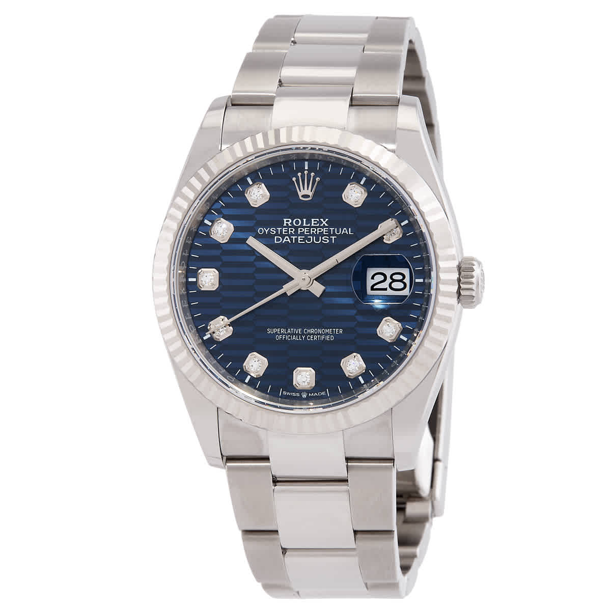 Rolex Datejust 36 Bright Blue FlutedMotif Diamond Dial Automatic Mens Oyster Watch M1262340058