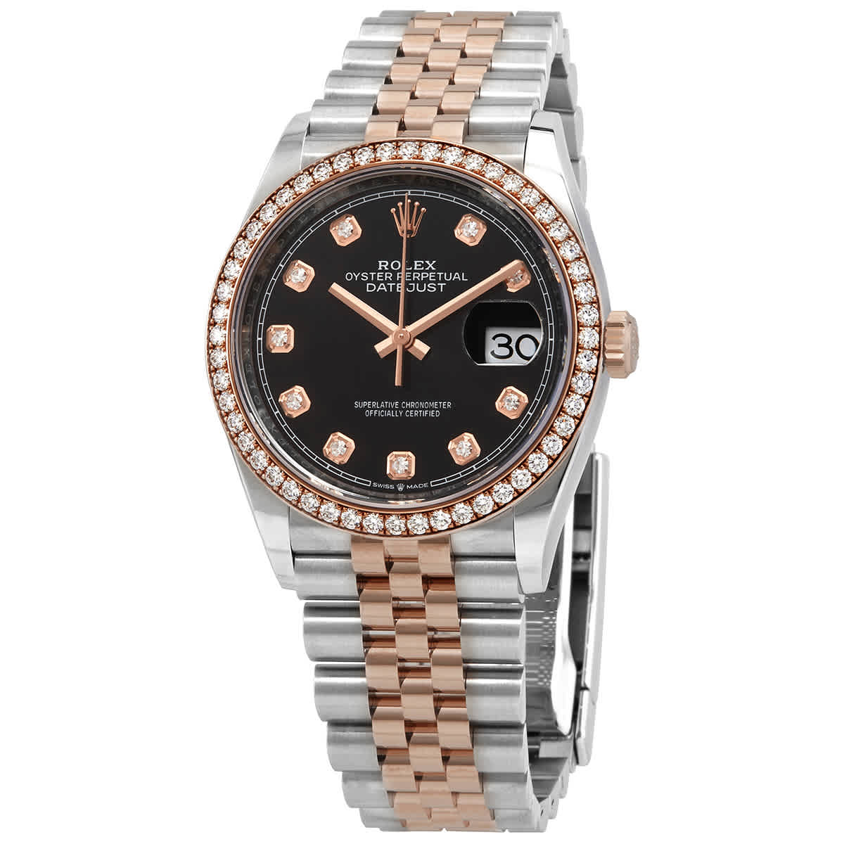 Rolex Datejust 36 Black Diamond Dial Automatic Mens Steel and 18k Everose Gold Jubilee Watch 126281BKDJ
