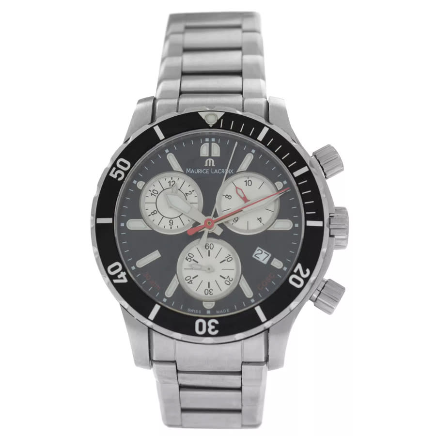 Pre-owned Maurice Lacroix Miros Diver Chronograph Quartz Black Dial Mens Watch MI1108-SS042-330