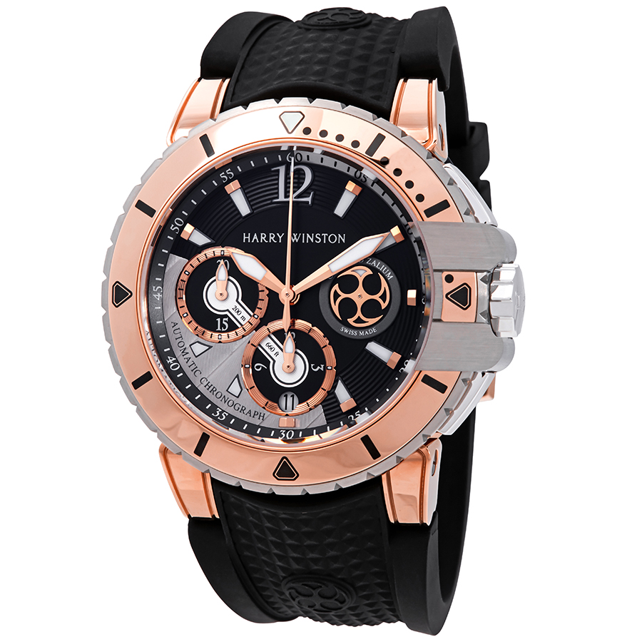 Pre-owned Harry Winston Ocean Diver Chronograph Black and Silver Dial Mens Watch OCEACH44RZ005