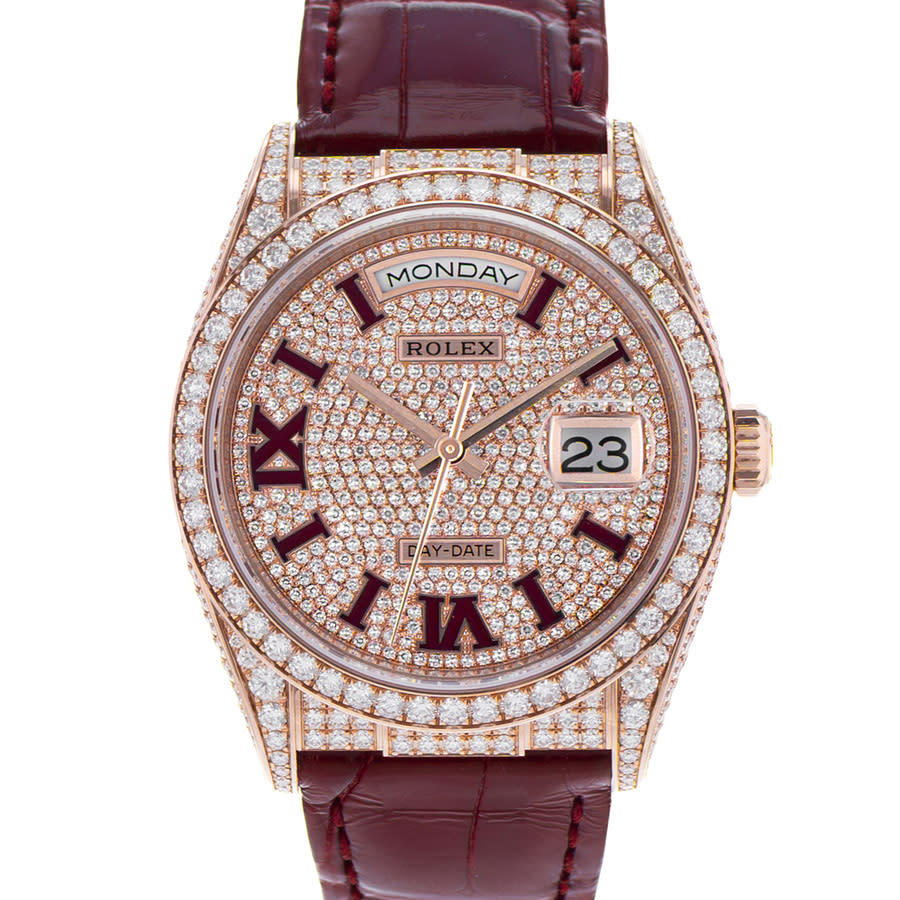 Preowned Rolex DayDate 36 Automatic Diamond Pink Dial Mens Watch 128155RBR