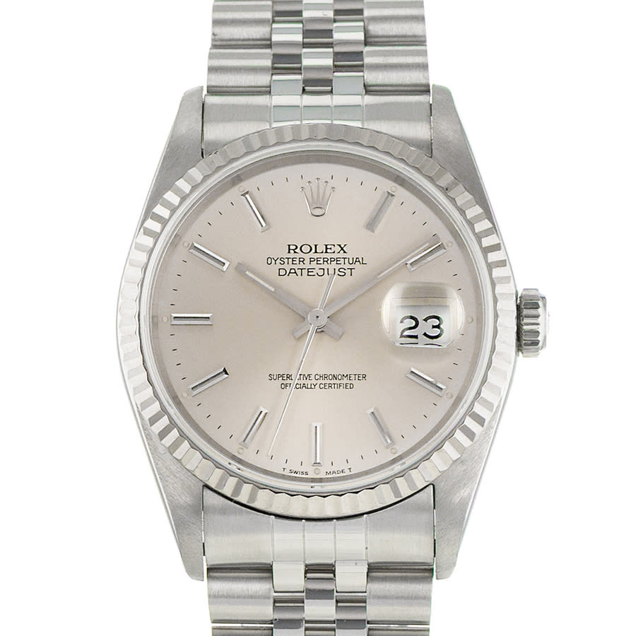 preowned rolex datejust 36 automatic chronometer silver dial mens watch 16234 ssj