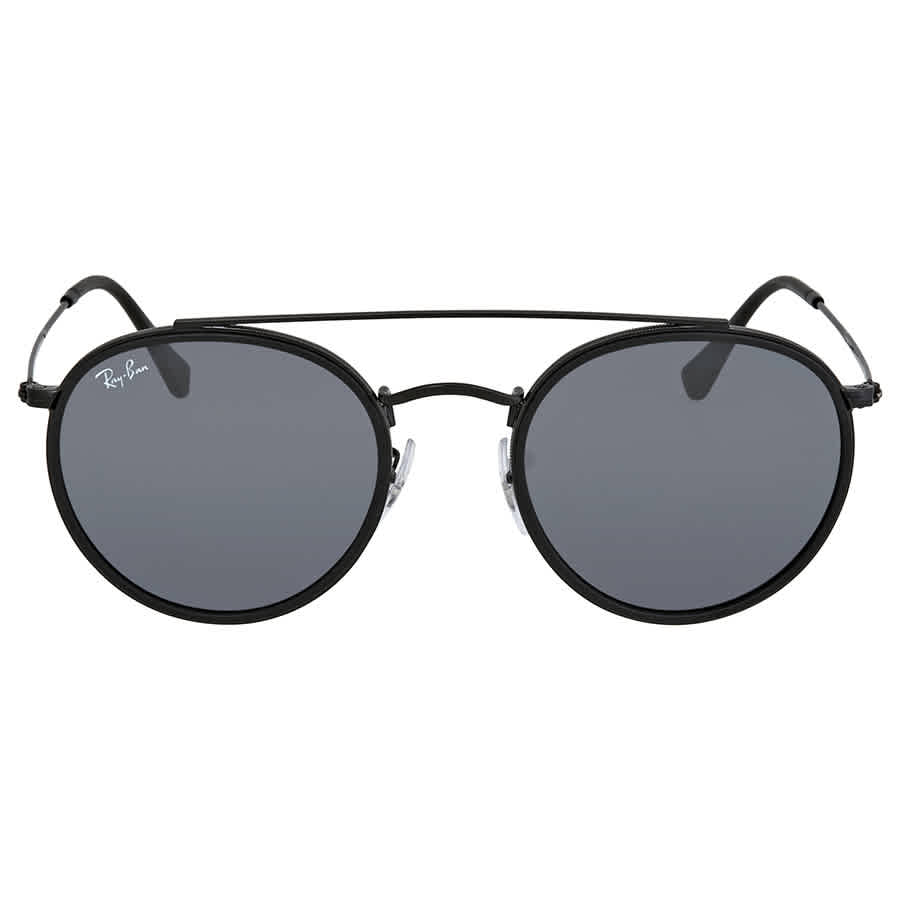 Ray-Ban Unisex Sunglass Round Double Bridge - Frame color: Black, Lens color: Blue/Grey