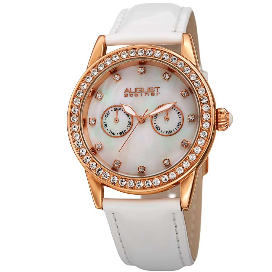 August Steiner Quartz White Dial White Leather Ladies Watch AS8234WT