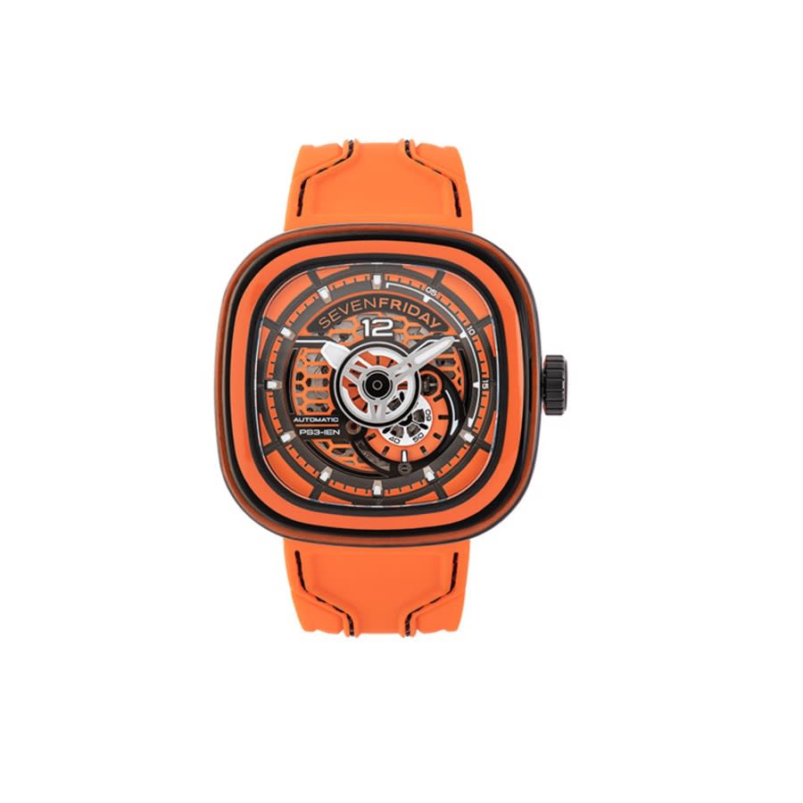 Sevenfriday PS-Colored Carbon Automatic Day-Night Orange Dial Mens Watch PS303 1050$