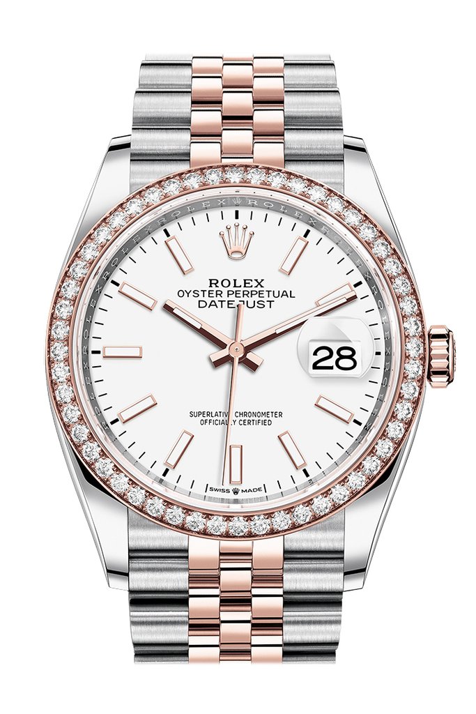 Rolex Datejust 36 White Dial Automatic Mens Steel and 18k Everose Gold Jubilee Watch 126281WSJ