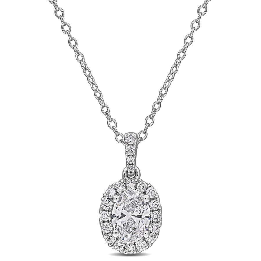 Created Forever 1CT TGW Oval and Round-Cut Lab Grown Diamond Halo Pendant with Chain in Sterling Silver - 17 in 300$