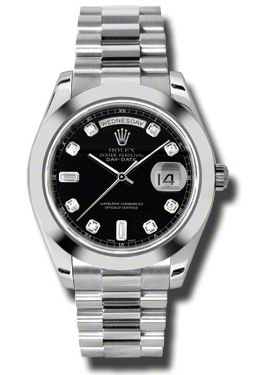 Rolex DayDate II Black Dial Platinum President Automatic Mens Watch 218206BKDP