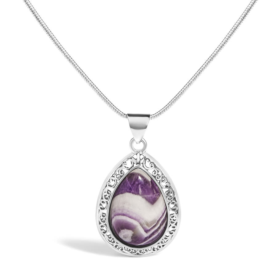 Haus of Brilliance Sterling Silver Chevron Amethyst Teardrop Pendant Necklace 300$