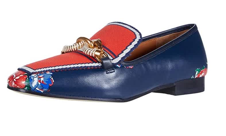 Tory Burch Navy Tea Rose/navy Mult/ Navy Jessa 20 Mm Loafer In Blue,pink |  ModeSens