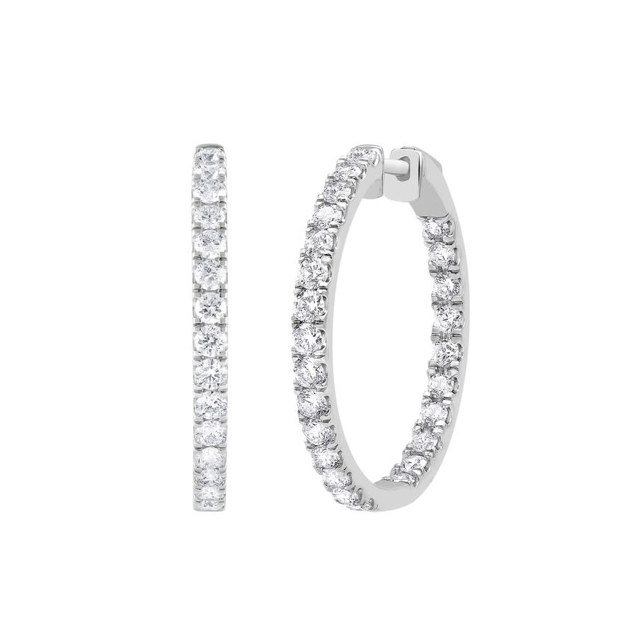 Brilliant Diamond 2.00 Carat Diamond, Sterling Silver Inside-Out Round Cut Lab-Grown Diamond Hoop Earring (J, VS-SI)