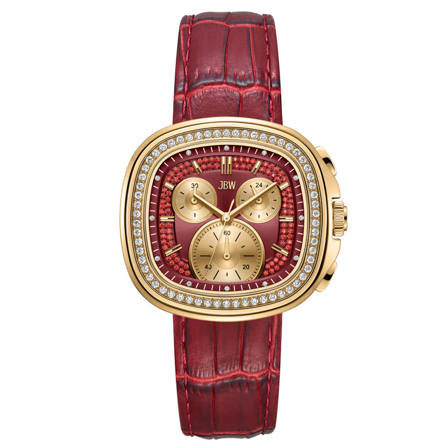 JBW Coast Leather Chronograph GMT Quartz Diamond Red Dial Mens Watch J6415C $276