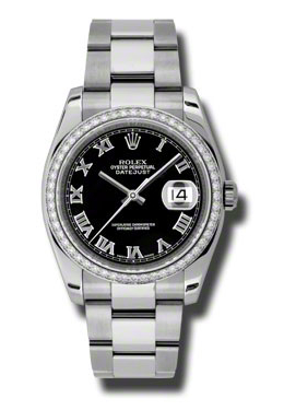 Rolex Oyster Perpetual Datejust 36 Black Dial Stainless Steel Bracelet Automatic Ladies Watch 116244BKRO