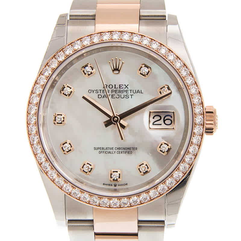 Rolex Datejust 36 Mother of Pearl Diamond Dial Automatic Mens Steel and 18k Everose Gold Oyster Watch 126281MDO