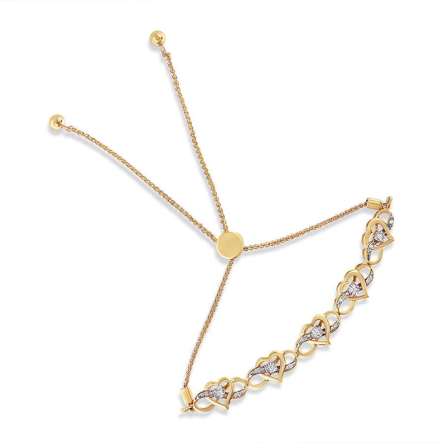 14K Yellow Gold Plated 925 Sterling Silver 110 Cttw Diamond Infinity Heart Shaped 4-10 Adjustable Bolo Bracelet H-I Color I2-I3 Clarity 490$