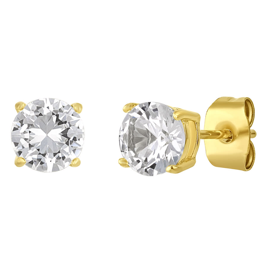 Robert Alton Stainless Steel with Yellow Finish Round Created White Sapphire Stud Earrings