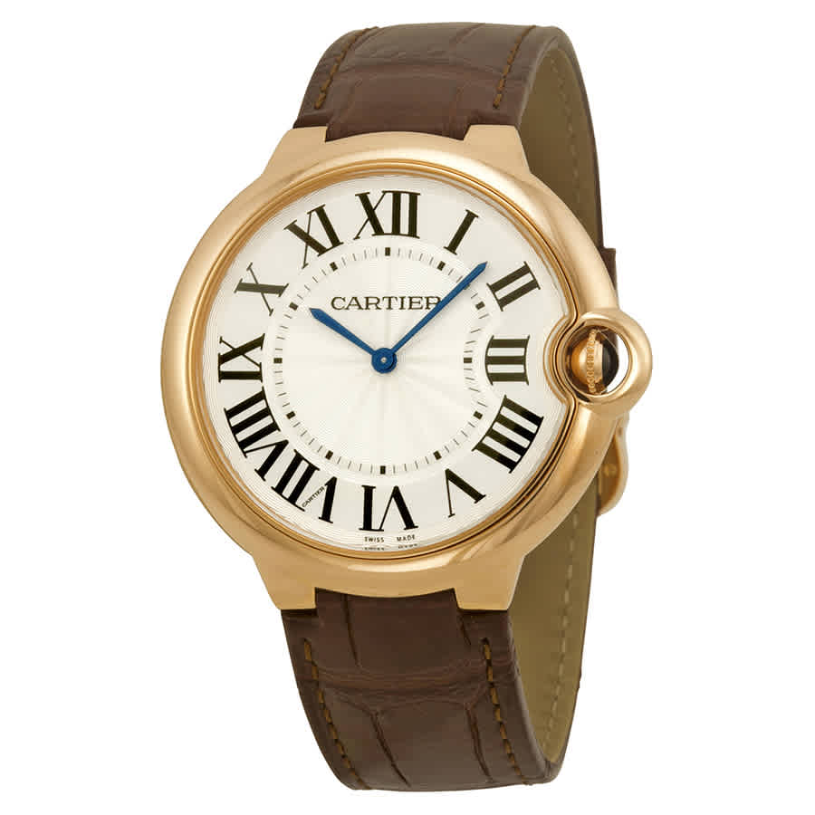 Cartier Ballon Bleu Silver Dial Brown Alligator Leather Mens Watch W6920083