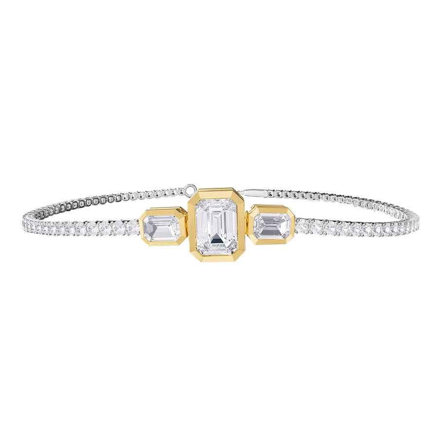 Diamond2Deal 14k Two-tone Gold 5 Radiant Cut Lab Grown Diamond Tennis Bracelet 7'' VVS-VS, E-F