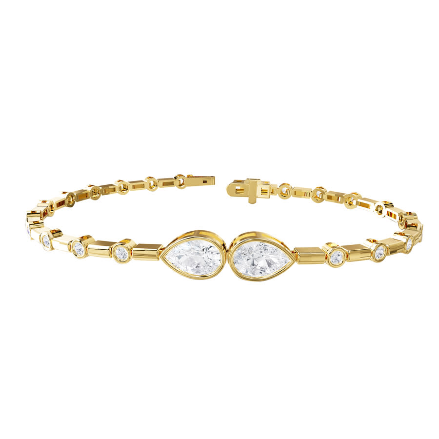 Diamond2Deal 18k Vermeil Plated Silver 2.5 ct Pear Cut Lab Grown Diamond Link Bracelet 7'' VVS-VS, E-F