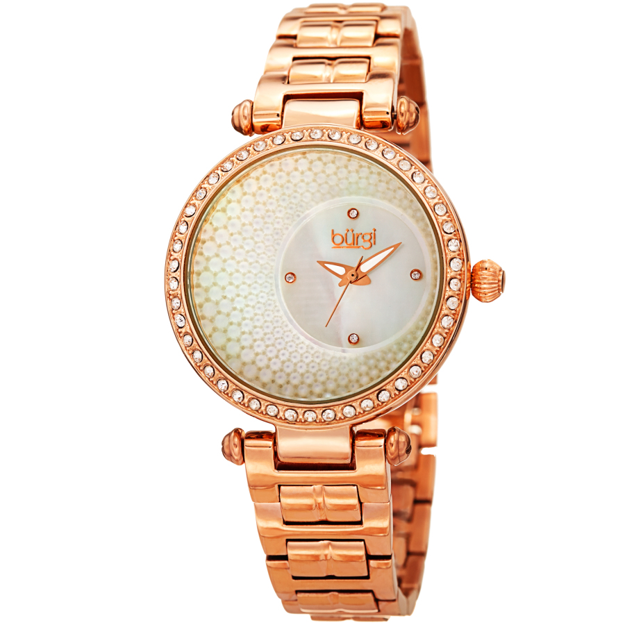Burgi Quartz White Mother of Pearl Dial Ladies Watch BUR183RG 80$
