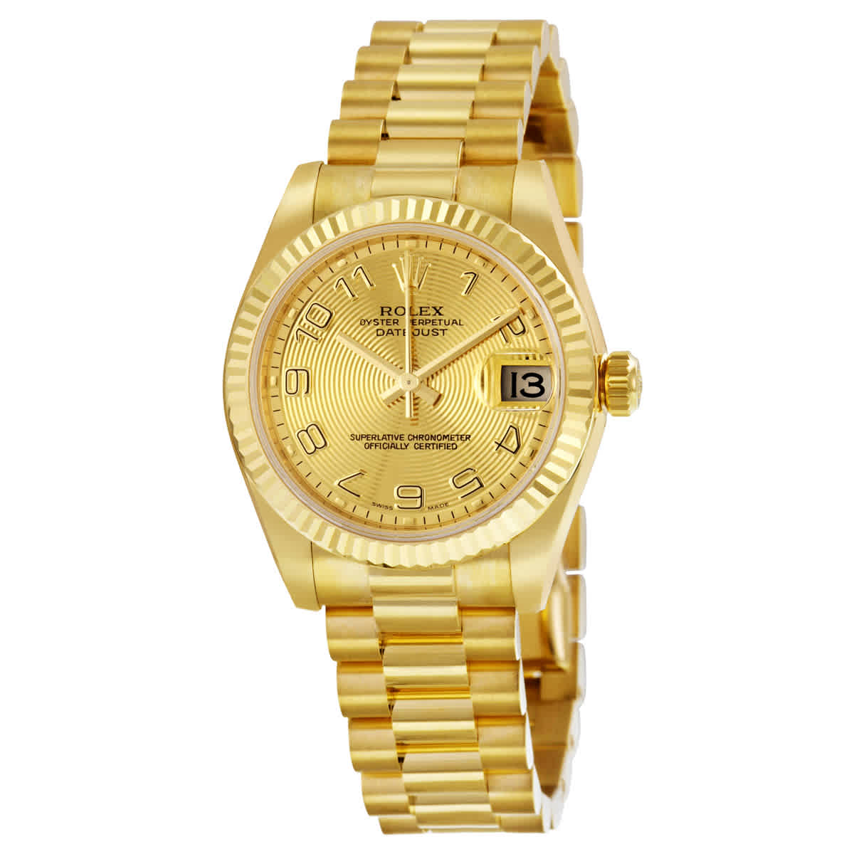 Rolex LadyDatejust 31 Champagne Concentric Circle Dial 18K Yellow Gold President Automatic Ladies Watch 178278CCAP