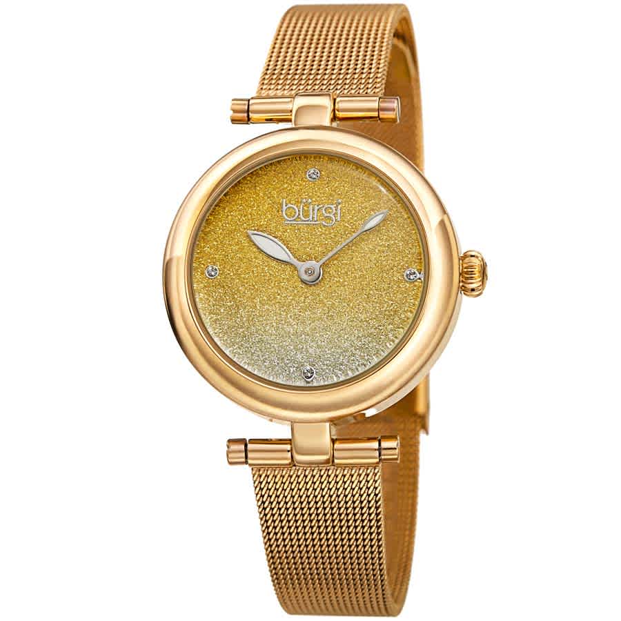 Burgi Quartz Gold Dial Gold-tone Mesh Ladies Watch BUR231YG