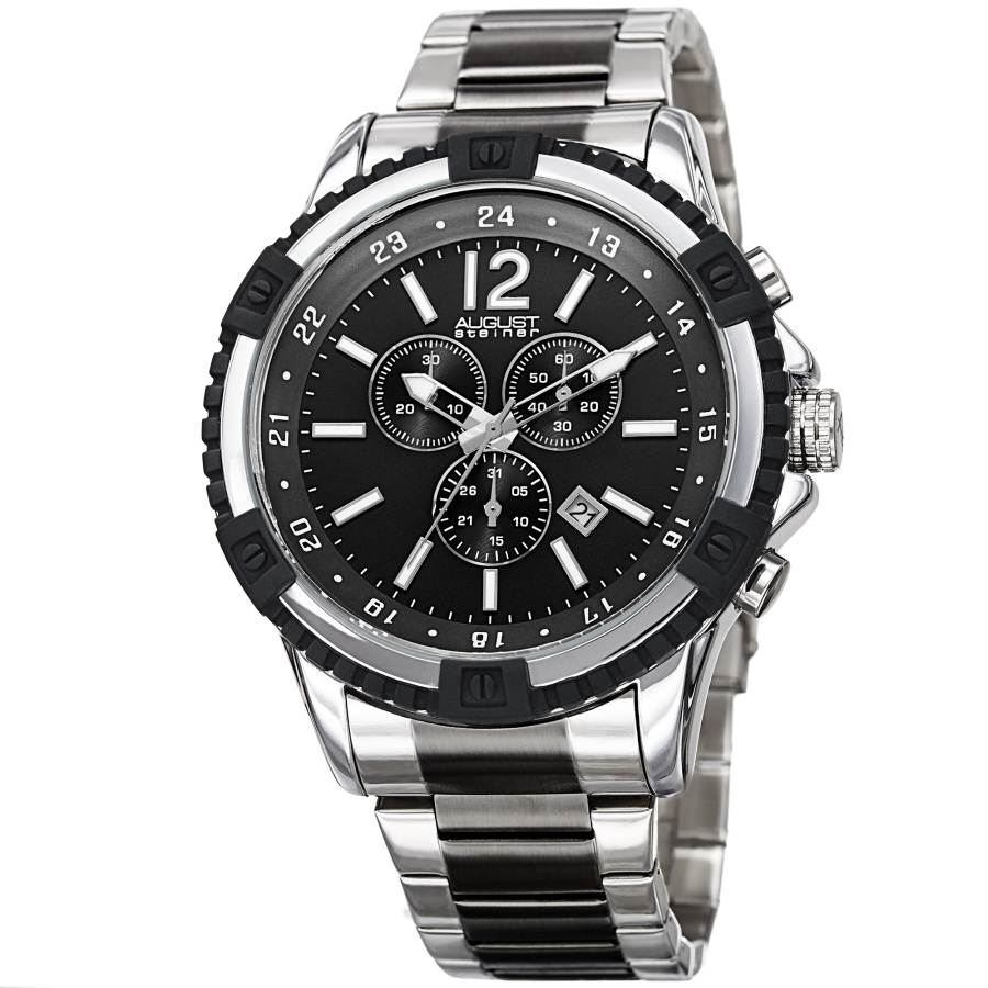 August Steiner Chronograph Quartz Black Dial Mens Watch AS8229TTB 65$