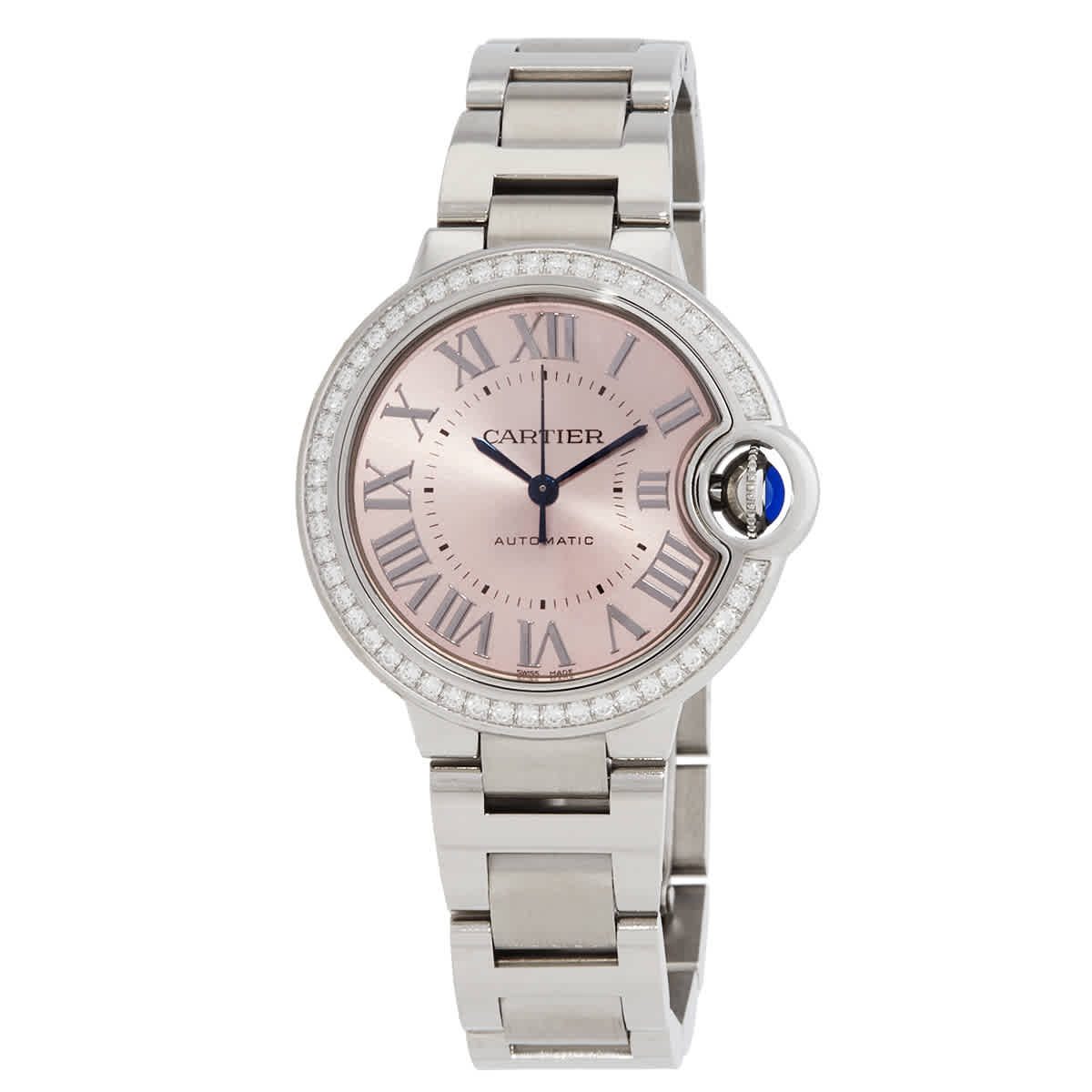 Cartier Ballon Bleu 33mm Automatic Diamond Pink Dial Ladies Watch W4BB0037