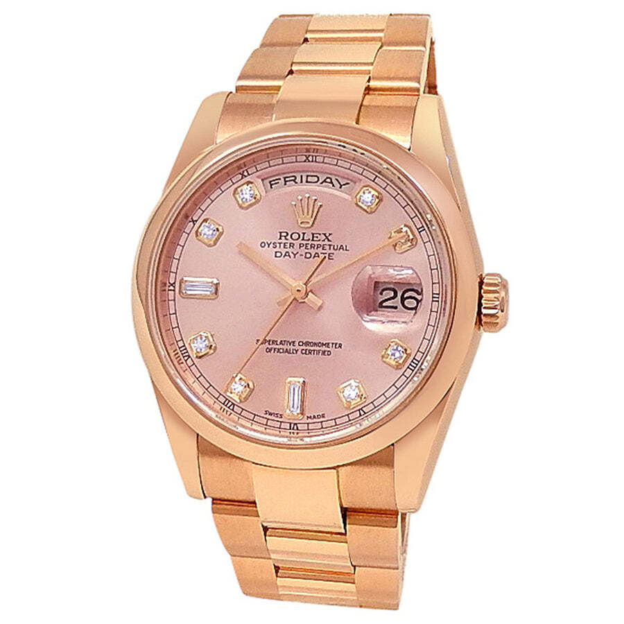 preowned rolex daydate automatic chronometer diamond pink dial mens watch 118205 pdo