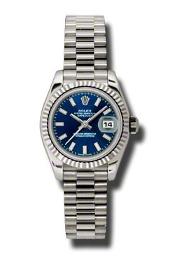 Rolex LadyDatejust 26 Blue Dial 18K White Gold President Automatic Ladies Watch 179179BLSP