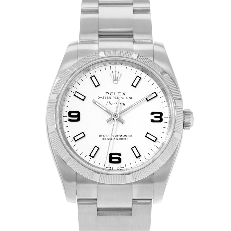 Preowned Rolex Air King 34 Automatic Chronometer White Dial Mens Watch 114210 WAO