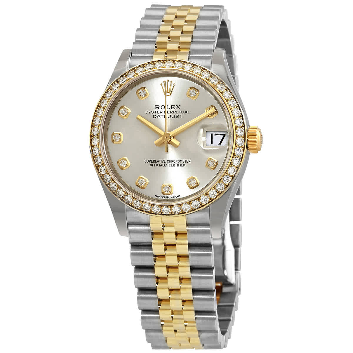rolex datejust 31 silver diamond dial ladies steel and 18kt yellow gold jubilee watch 278383sdj