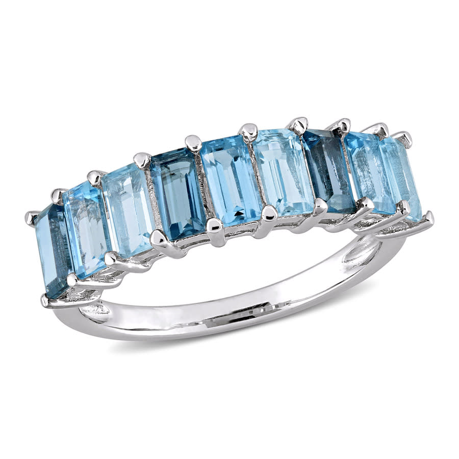 AMOUR 2 12 CT TGW London-blue Topaz Swiss Blue Topaz and Sky Blue Topaz Baguette Ring In Sterling Silver 110$
