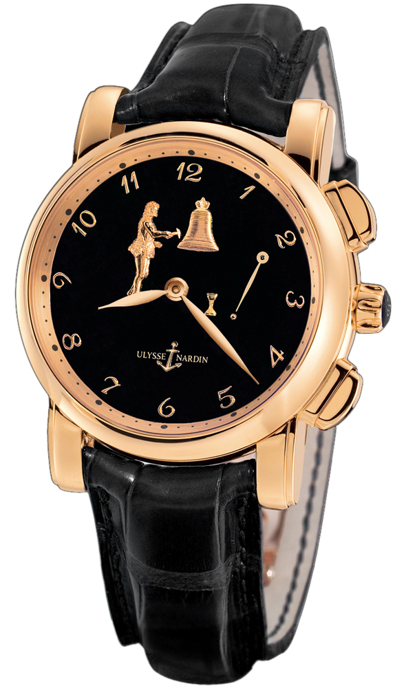Ulysse Nardin Hour Striker Black Dial 18kt Rose Gold Black Leather Mens Watch 6106-103-E2 91740$