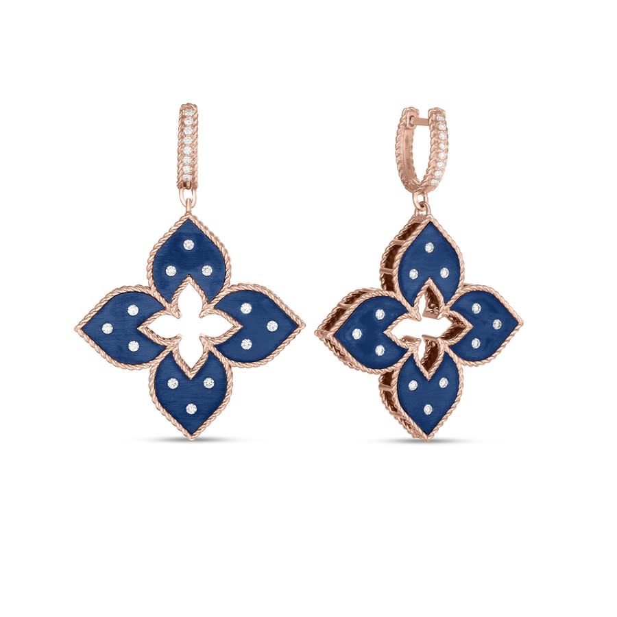 Roberto Coin 18K Rose Gold Venetian Princess Diamond Blue Titanium Large Drop Earrings - 7773360Axerx 8125$