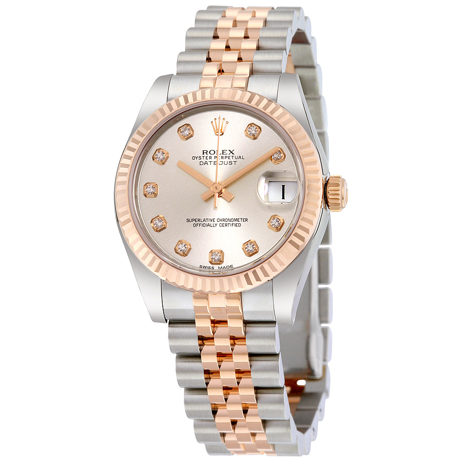 Preowned Rolex LadyDatejust Diamond Silver with Diamond Markers Dial Ladies Watch 178271SDJ