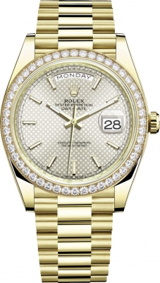 Rolex DayDate 40 Automatic Silver Dial Mens 18kt Yellow Gold President Watch 228348SSP