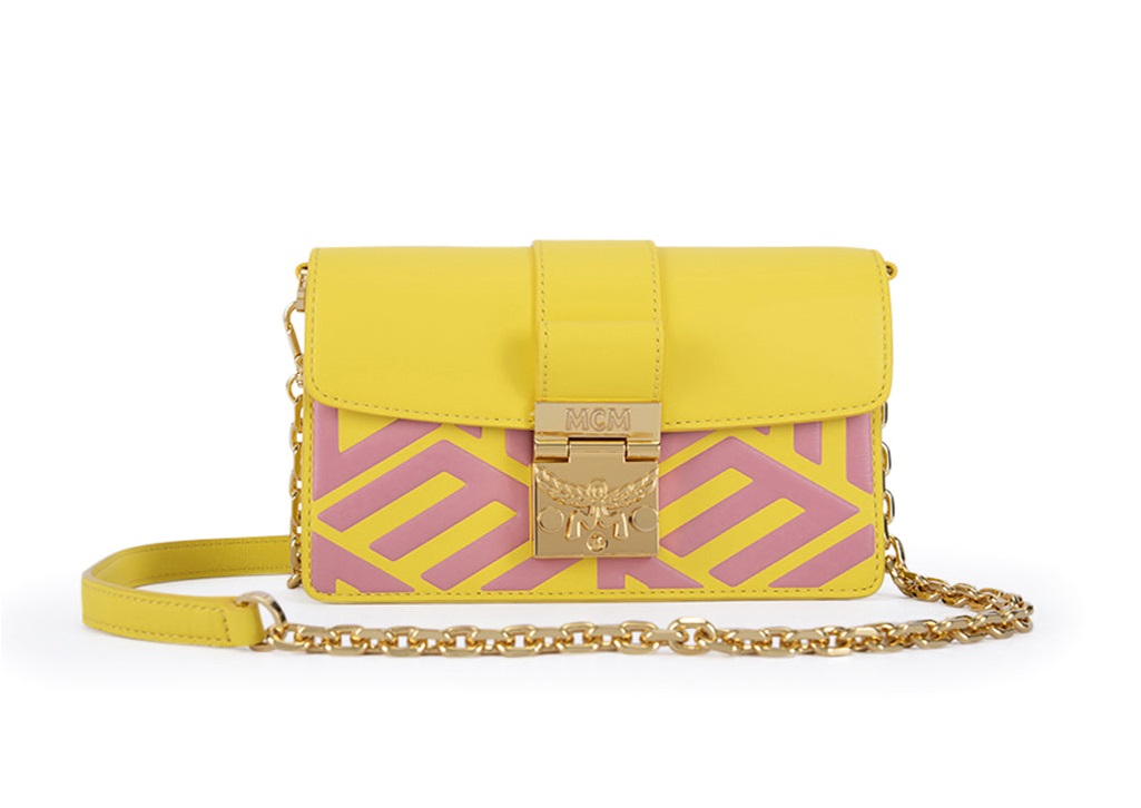 Mcm Ladies Cubic Logo Leather Gretl Crossbody - Yellow | ModeSens