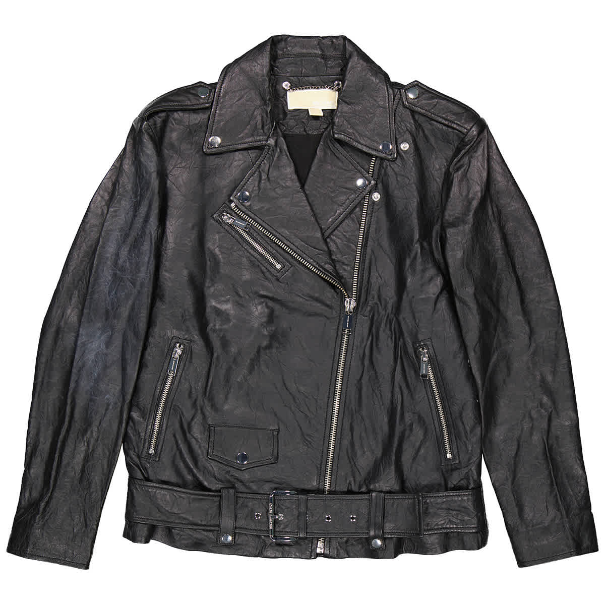 Michael kors women's deals black leather motorcycle jacket
