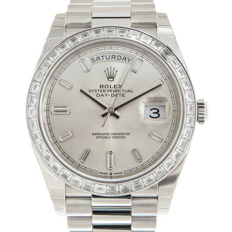 Rolex DayDate 40 Automatic Chronometer Diamond Silver Dial Mens Watch 228396SDP