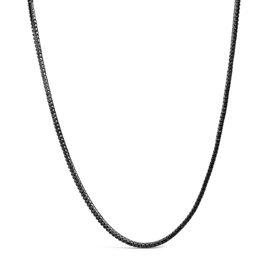 Haus of Brilliance Mens Sterling Silver Black Onyx Tennis Necklace 999$