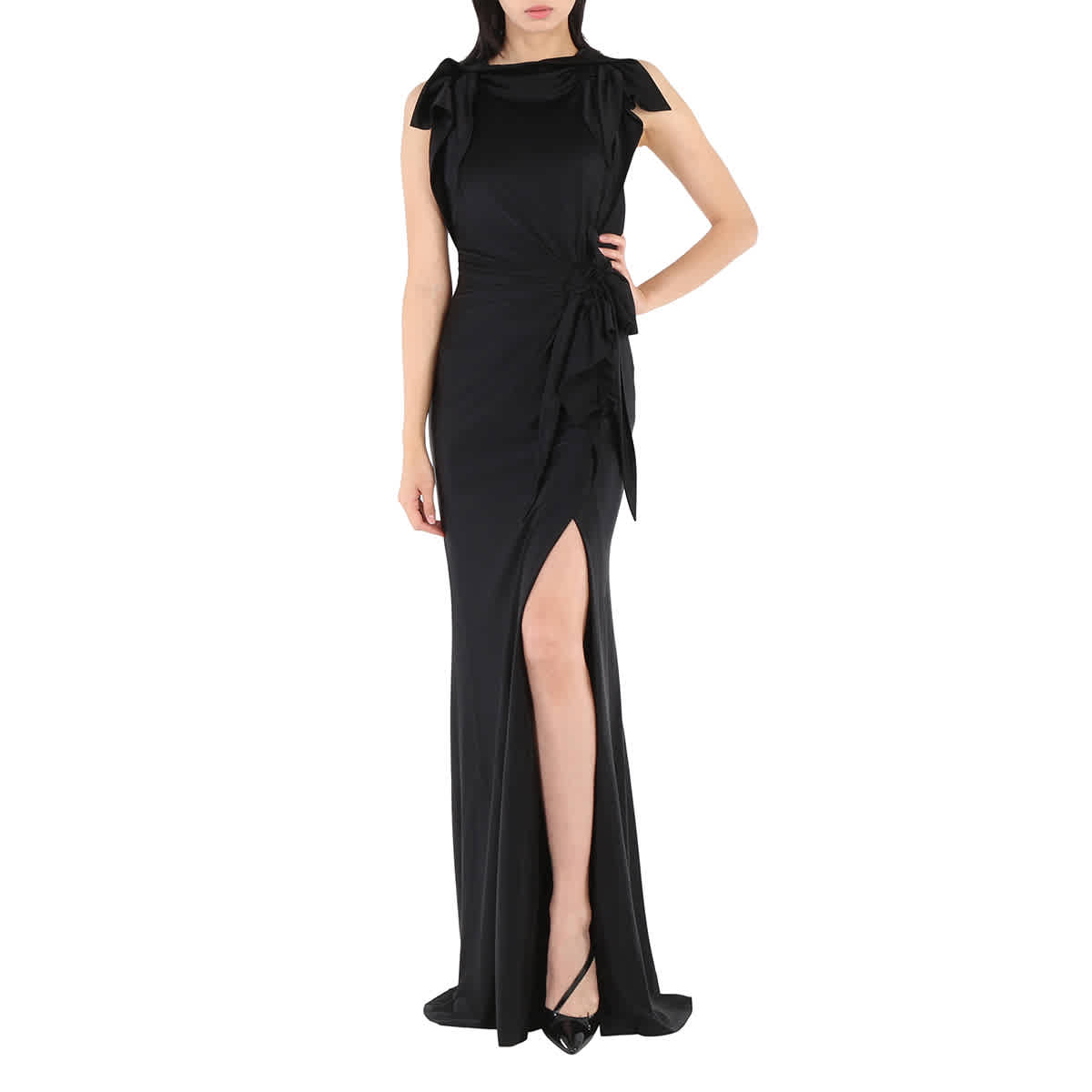 Burberry Black Summers Draped Cross back Satin Dress