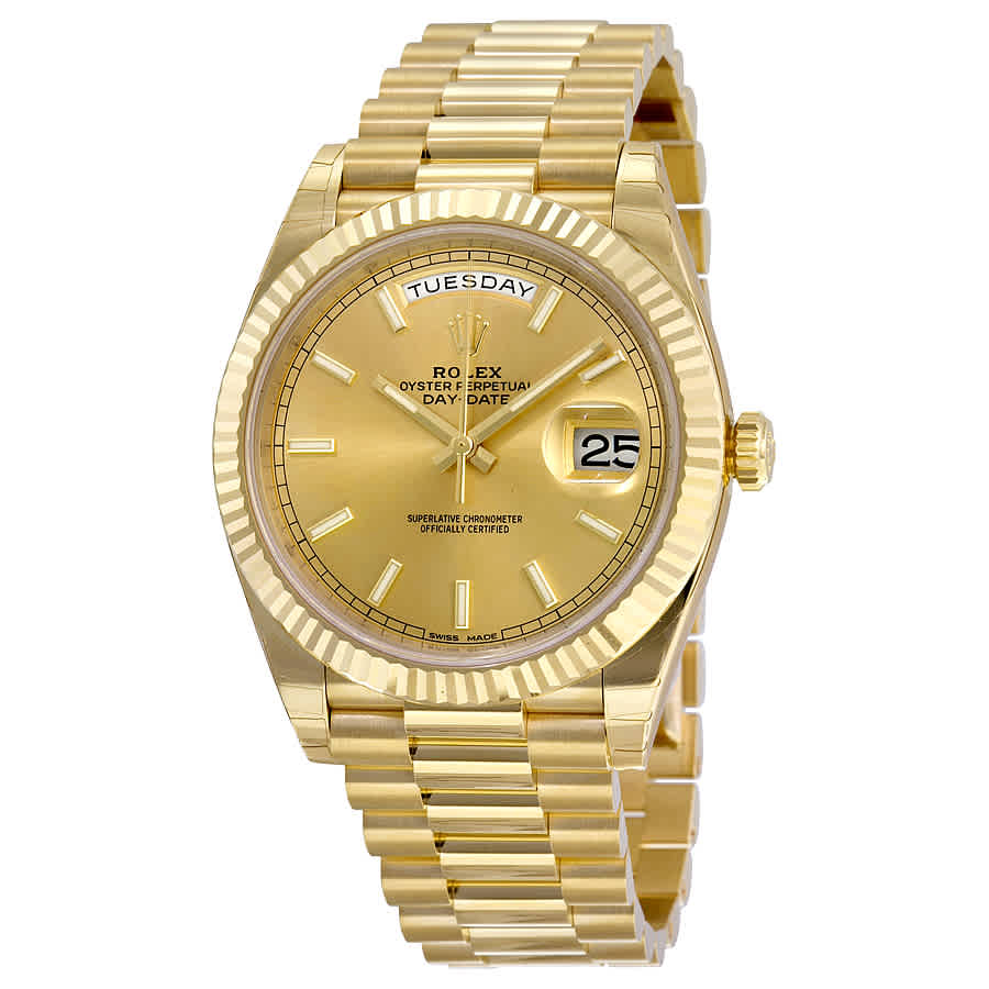 Rolex DayDate 40 Champagne Dial 18K Yellow Gold President Automatic Mens Watch 228238CSP