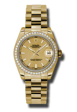 Rolex LadyDatejust 31 Champagne Dial 18K Yellow Gold President Automatic Ladies Watch 178288CSP