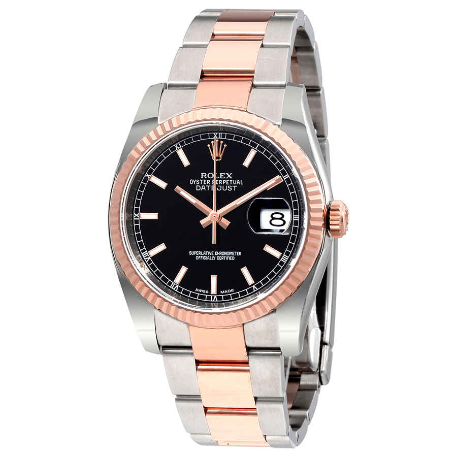 Rolex Oyster Perpetual Datejust 36 Black Dial Stainless Steel and 18K Everose Gold Bracelet Automatic Mens Watch 116231BKSO