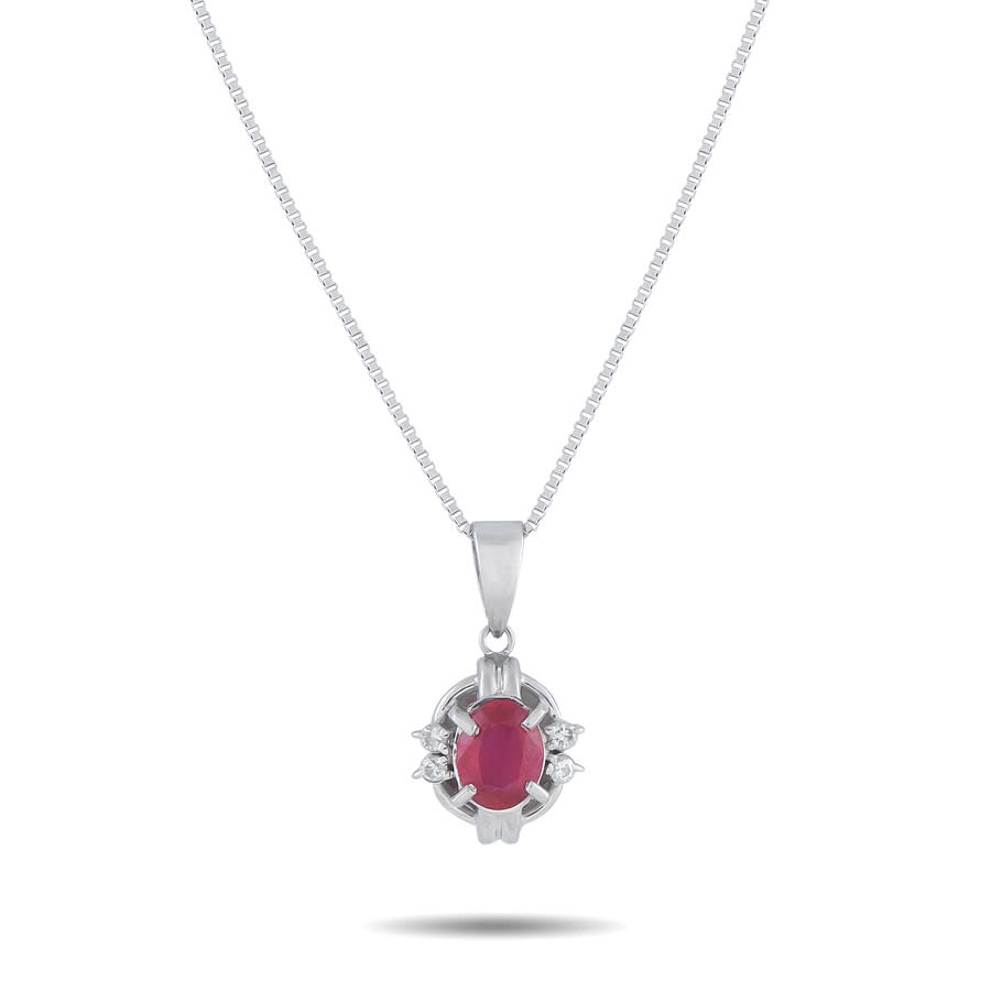 Pre-Owned LB Exclusive Platinum 0.06 ct Diamond and 0.63 ct Ruby Pendant Necklace MF20 011426