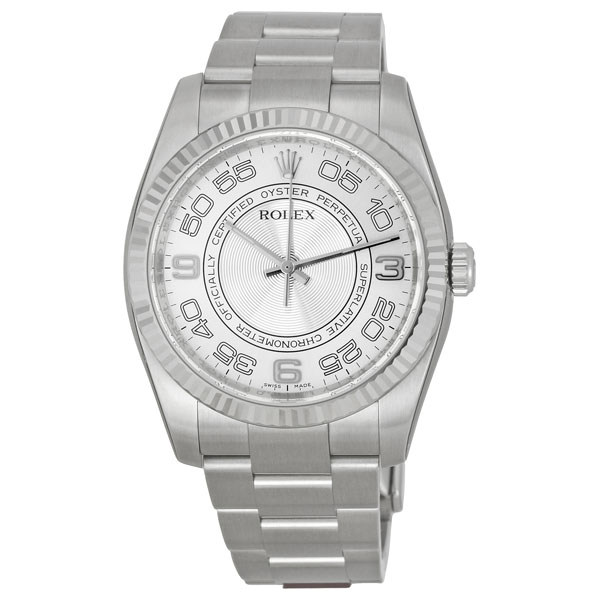 Preowned Rolex Oyster Perpetual Silver Concentric Dial Mens Watch 116034SCAO