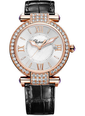 Chopard Imperiale Diamond Mother of Pearl Dial 18 kt Rose Gold Black Leather Ladies Watch 384221-5002 23300$